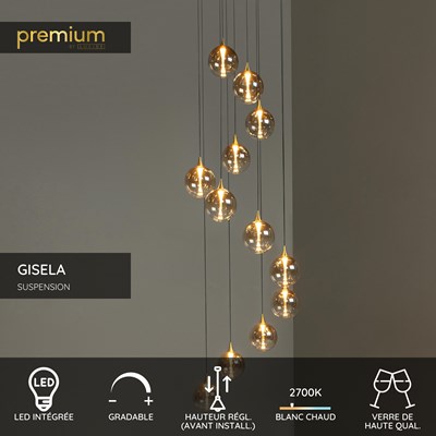 Lucide GISELA - Suspension - Ø 61 cm - LED Dim. - 12x3,5W 2700K - Ambre | Premium